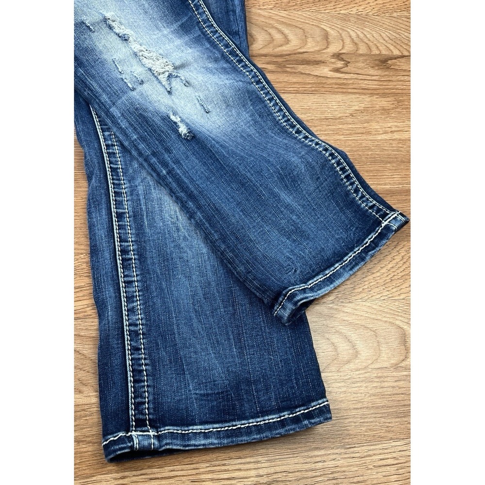 Miss Me Curvy Crop Denim Jeans Size 31 Distressed Leopard Blingy Pockets - Picture 2 of 13